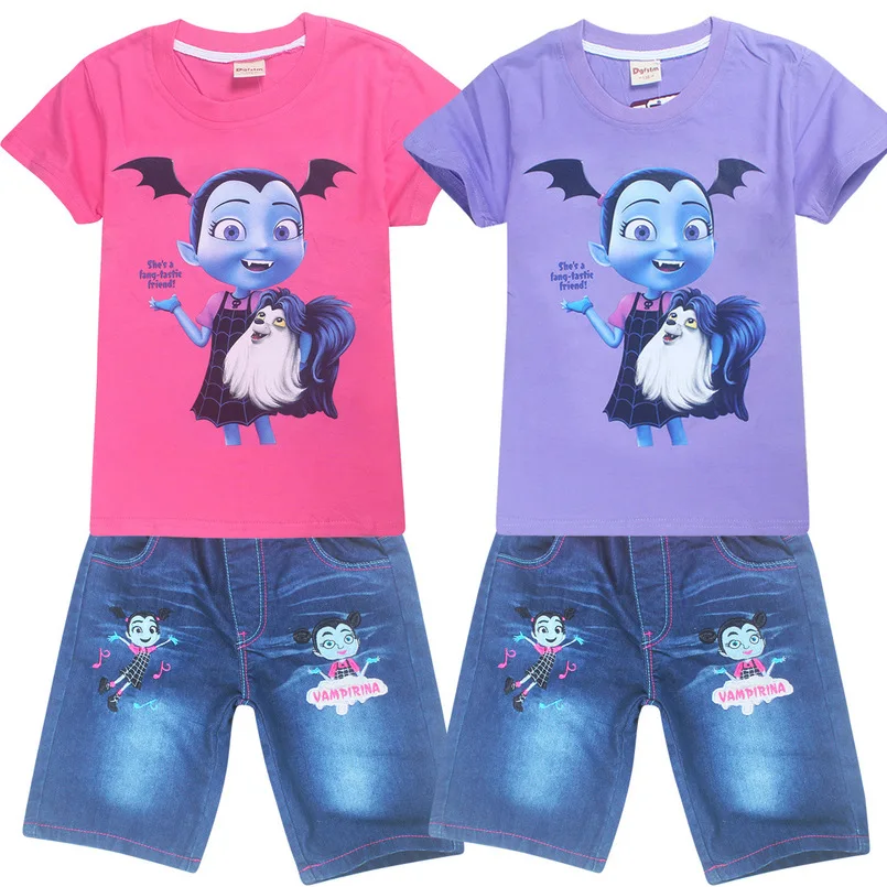 

Vampirina Sophia baby children's clothing girl's t-shirt Top + Minecraft jeans pants 2 suit holiday casual clothes 3~8 years old