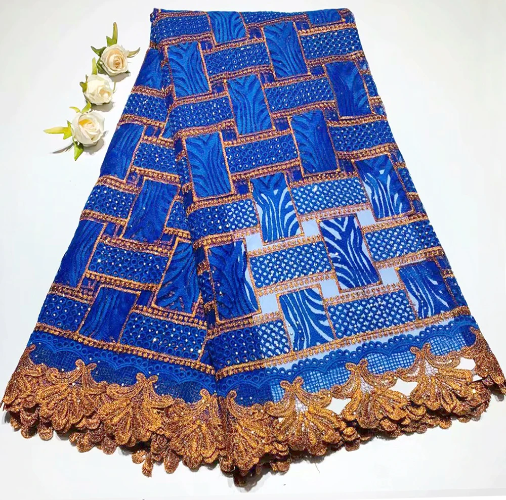 

blue 5yards/lot high quality nigerian french lace embroidered tulle lace fabric for wedding dress, African lace fabric