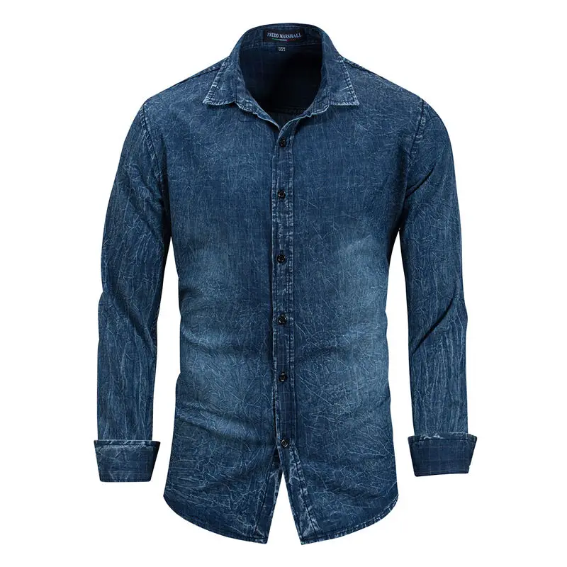 Синяя джинсовая рубашка мужская в стиле ретро Повседневная приталенная рубашка с длинными рукавами осеннее хлопковое джинсовое платье рубашка мужская одежда размер WY109 - Цвет: style 2