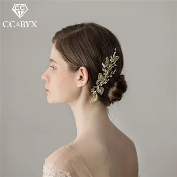 

CC wedding jewelry hair combs hairpins crown for bridal party beach engagement accessories luxury cubic zircon leaf shape O376