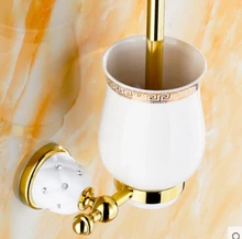 fashion high quality gold finished brass bathroom toilet brush holder,ceramic base Europe style bathroom accessories