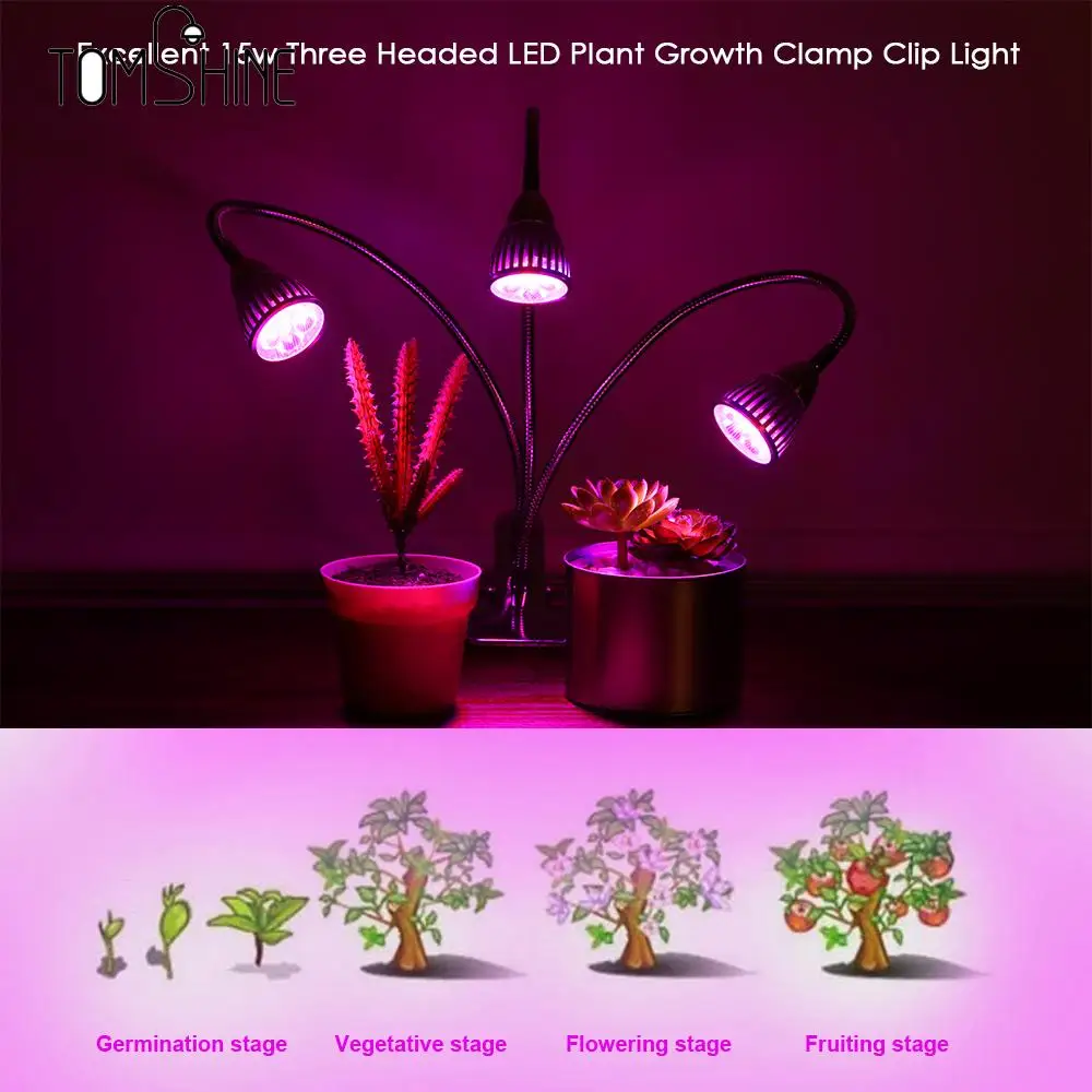 

Tomshine Three Head LED Plant Growth Light with Clamp Clip IP44 Flexible for Indoor Outdoor Greenhouse Flowers Grow Lamp