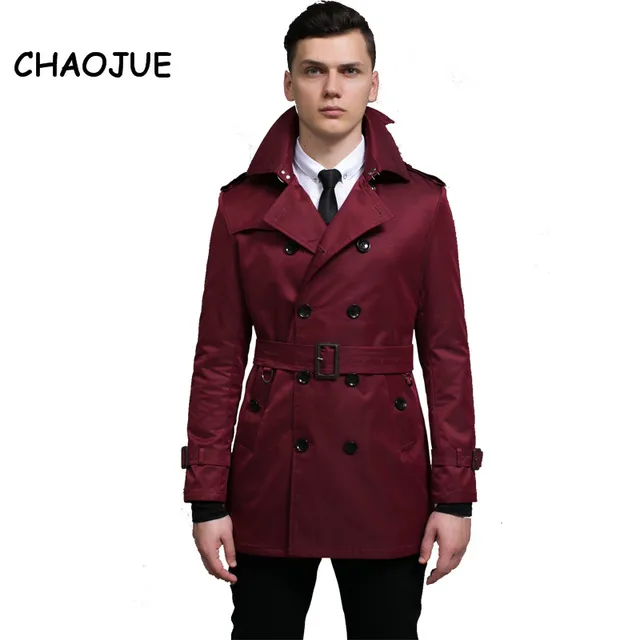 Click To Brand Men Clothing 2017 Fashion Brief Spring New Men Leather Military Trench Coat