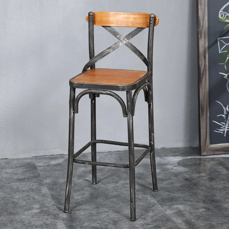 Луи Мода Европейский Стиль барные стулья из железного дерева простой современный стул стол высокий ретро - Цвет: Wood Silver Brushed