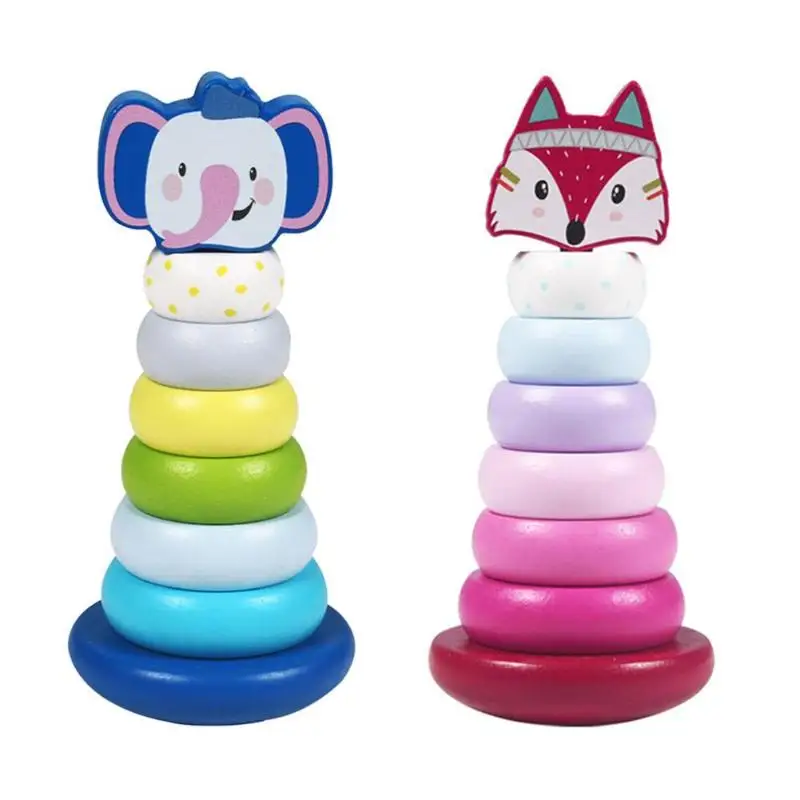 

Rainbow Stacking Tower Wooden Blocks Toddler Fun Game Balance Training Toy