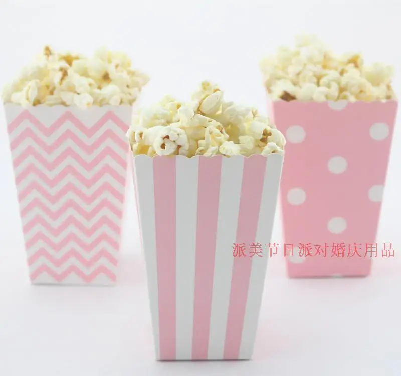 

Free Shipping 24 X Pink Polka Dot Popcorn Box Birthday Wedding Party Deco Supply Stripe Popcorn Cup