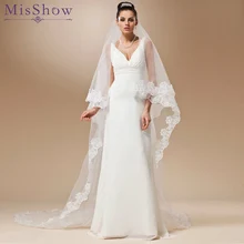 Lace Appliques Edge Long Red Wedding Bridal Veils Romantic Bridal Accessories Soft Tulle 2015