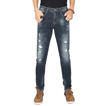 

New Arrival Men Jeans Hollow Out Ripped Distressed Jeans Man Denim Blue Stretch Slim Fit Hip Hop Fashion Casual