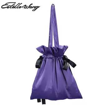 

Estelle Wang Rope-pulling Satin Casual Tote Women Imitation Silk Butterfly String Simple Shouder Bag Japan Pleated Handbag