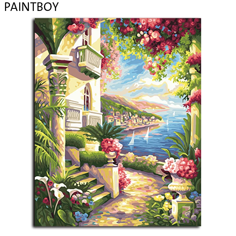 

PAINTBOY Framed Pictures Painting By Numbers Seascape Handwork Canvas Oil Painting Home Decor For Living Room GX9862