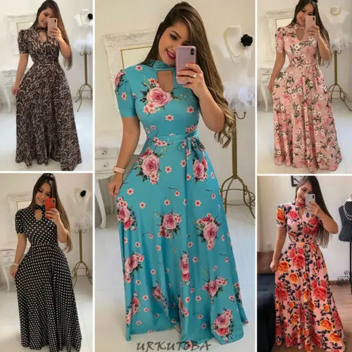 2019 جديد حار الصيف الأزياء أحدث بوهو إمرأة قصيرة الأكمام الزهور ماكسي اللباس الصيف الشاطئ مساء طويل فستان الشمس
