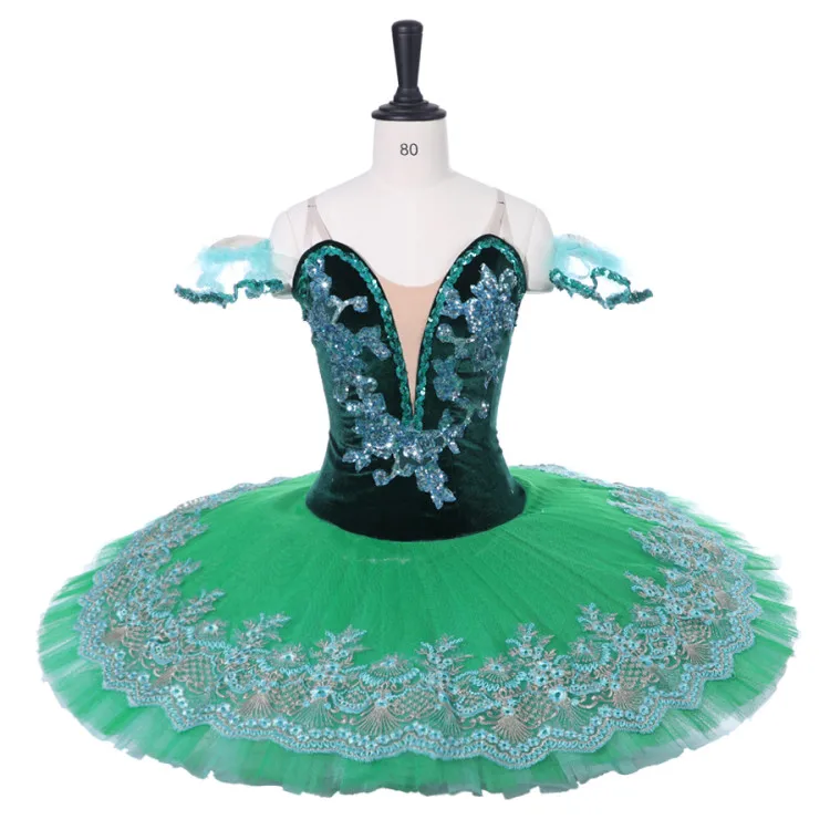 

Velvet Esmeralda Professional Ballet Tutu Girls Adult Green Pancake Peformance Tutus Sugar plum fairy Ballet Dress Costumes Kid