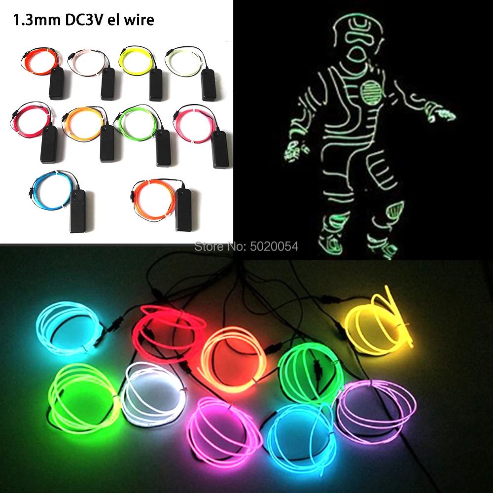 

1.3MM Neon LED lamp Car Lights Dance Party Decor Flexible EL Wire Rope Tube Stage Costume Light With 3V Inverter