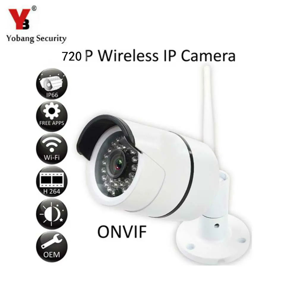 Yobang безопасности Беспроводной IP Камера Wi-Fi HD 720 P serveillance IP66 Водонепроницаемый пуля сети Камера 1/3 ''CMOS цвета с ИК-