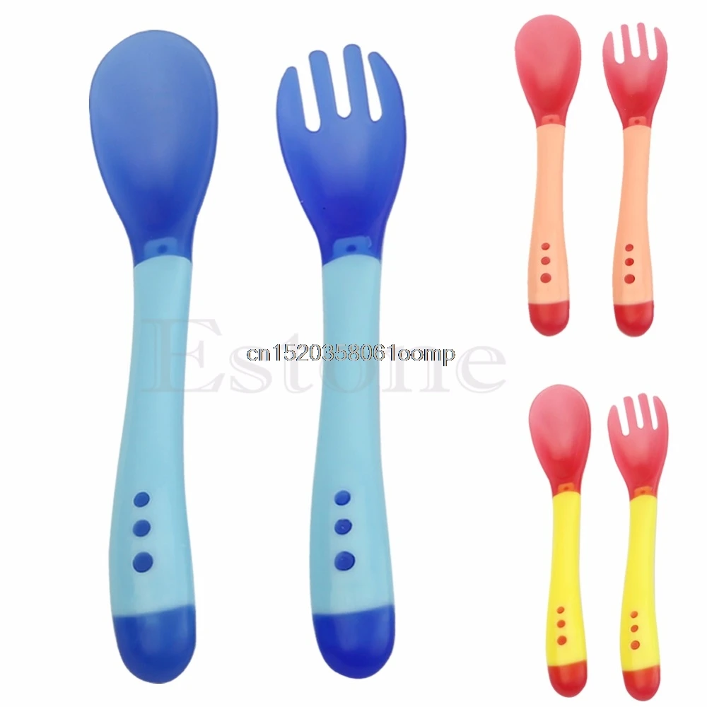 

2pcs New Handy Heat Sensing Thermal Spoon Baby Kids Weaning Silicone Head Tableware #K4UE# Drop Ship