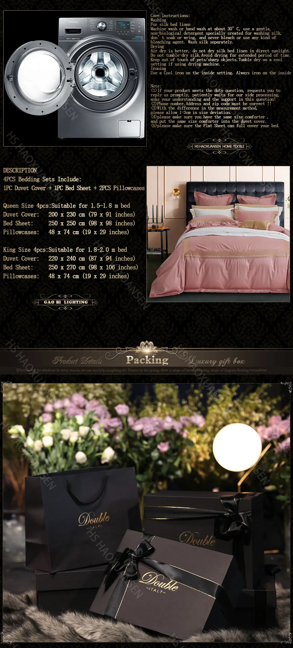 Perfect Luxury Euro Embroidery 4pcs Pink Bedding Sets 1000 Thread Count Egyptian Cotton Bed Clothes Double Sheets Set Queen King Size 7
