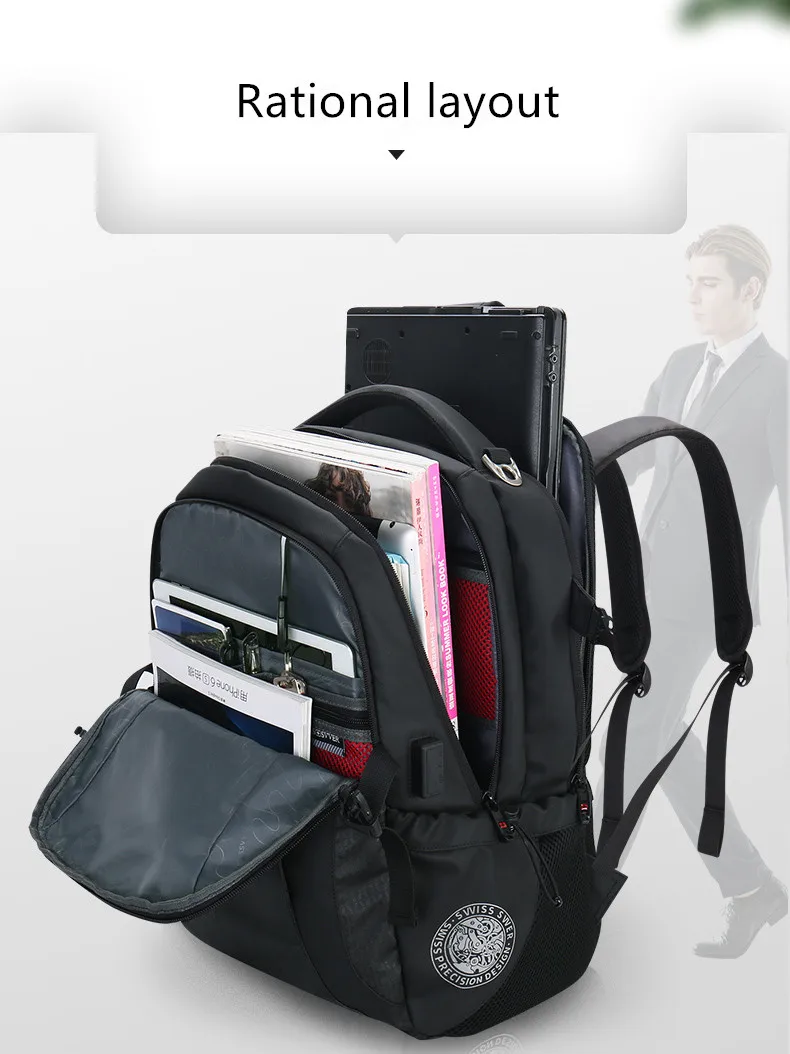  SWICKY multifunction Android leather backpack male bag fashion waterproof travel usb charging 15.6  - 33021201067