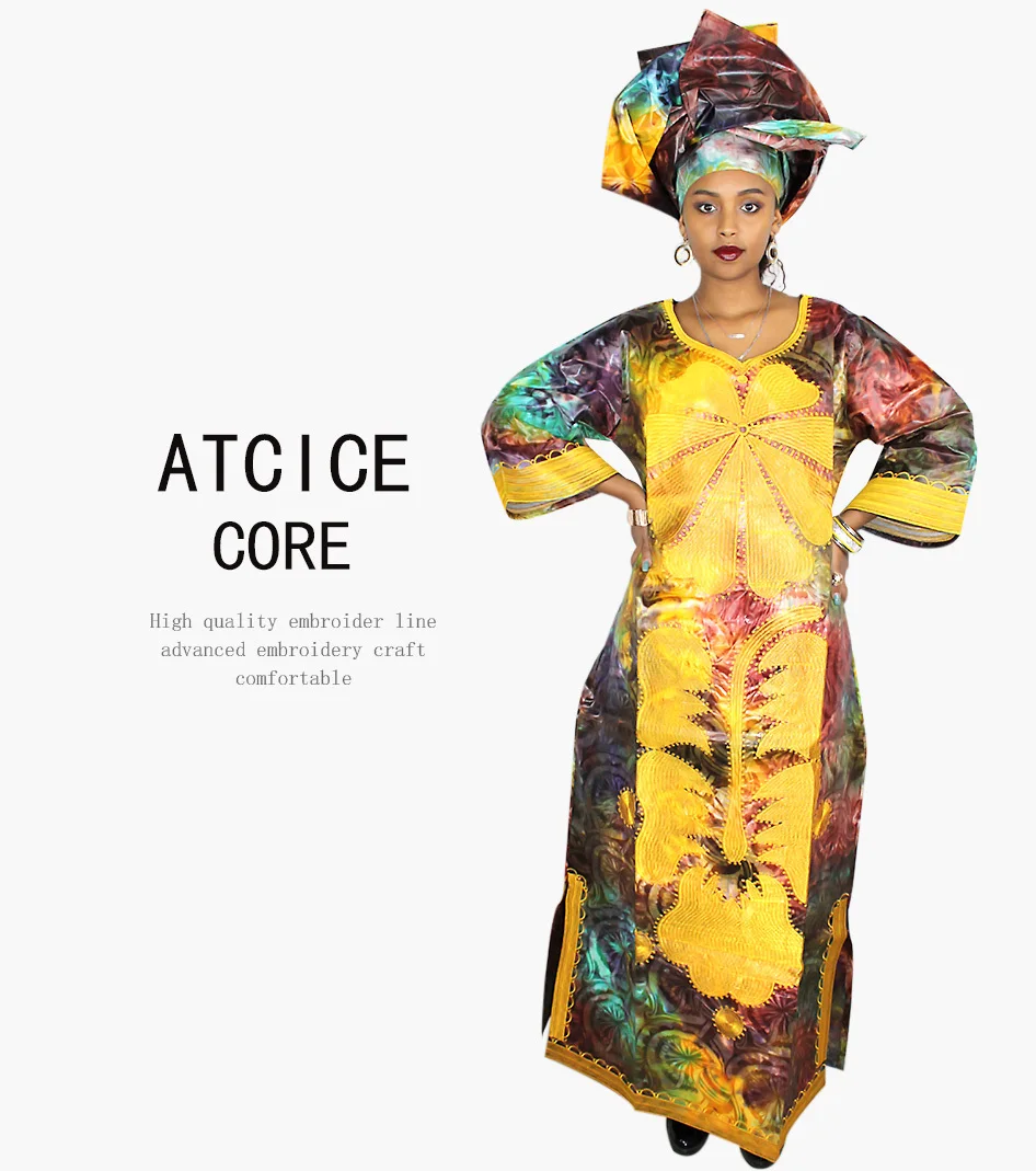 Африканские платья для женщин Модный Дизайн Африканский Базен вышивка дизайн платье длинное платье с шарфом Два шт один комплект LA045