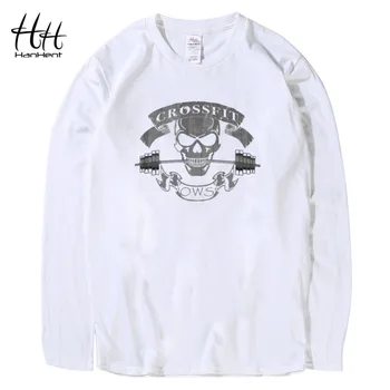 

HanHent Crossfit Skull T-shirts Men Long Sleeve O-neck Cotton Tee shirts Black Fitness Autumn Spring Bodybuilding T shirts Boys