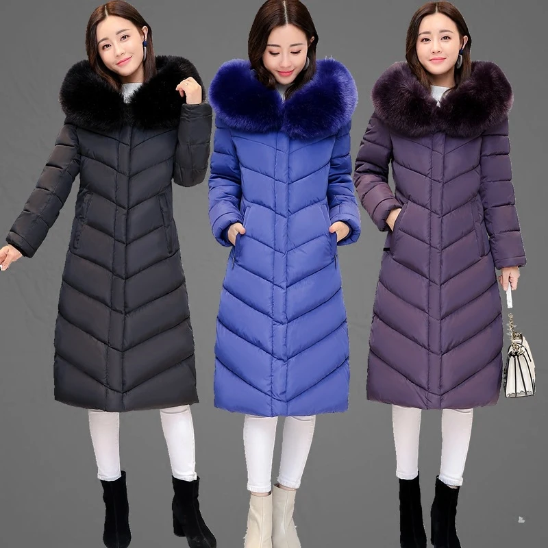 dark Veste Hiver Manteau Col Slim Bas Black red Vers Femmes Le Grande Long Purple Femelle blue Chaud Épais Genou Fourrure Taille La Version Coréenne De wBxfxq5Hd
