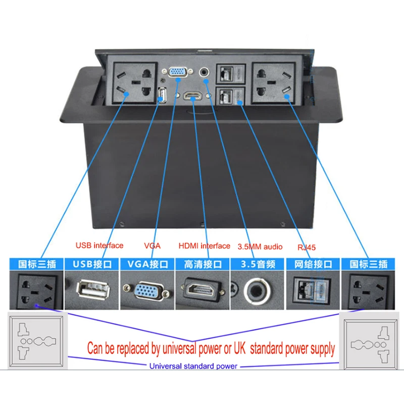 

Damped spring Tabletop socket /hidden/VGA, 3.5 audio, hdmi, network,RJ45 usb Information outlet box / desktop socket /K-02