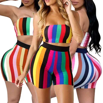 

Cami Tops Shorts 2018 New Women's 2Piece Outfits Off Shoulder Crop Top Tracksuits Short Pants Set Jumpsuit
