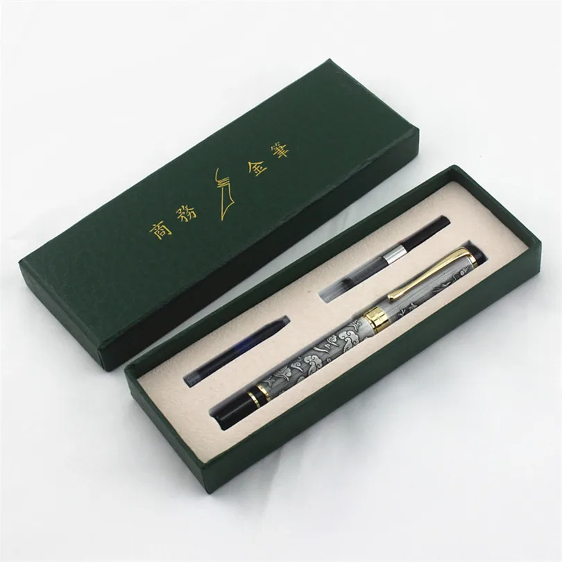 

Jinhao Vintage Luxurious Fountain Pen Dragon Playing Pearl, Metal Carving Embossing Heavy Pen Gray for Collection
