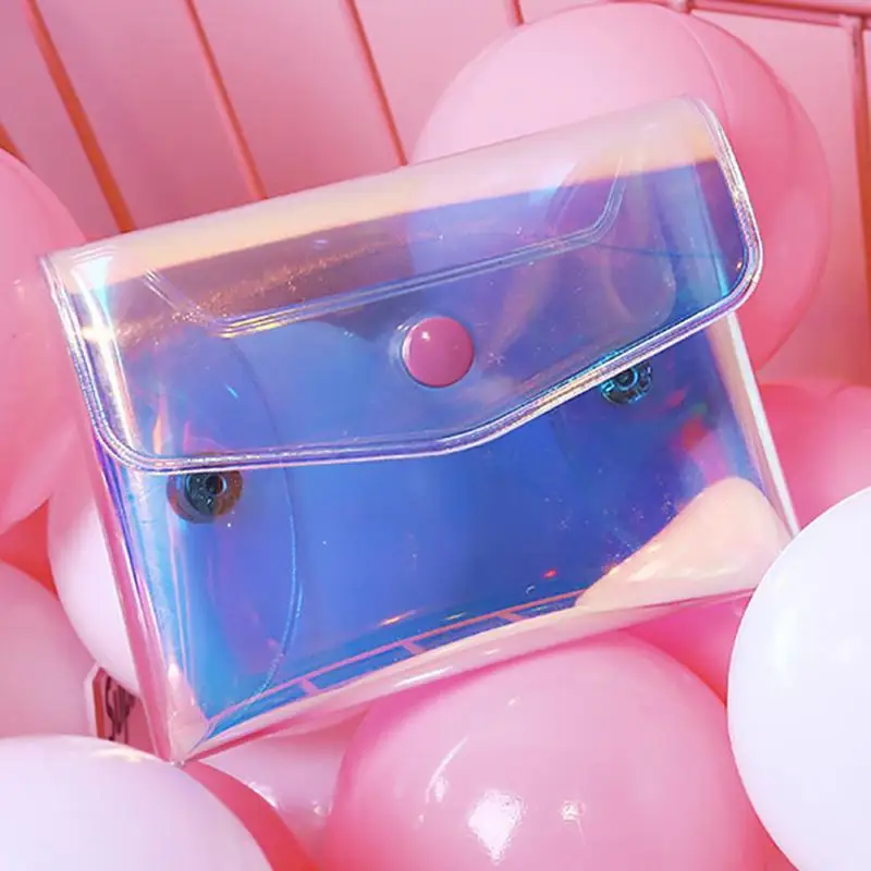 

Women Wallets Laser Transparent Envelope Purse Coin Purse Money Short Wallet Holographic Clutch Jelly Bag Zipper Coin Bag