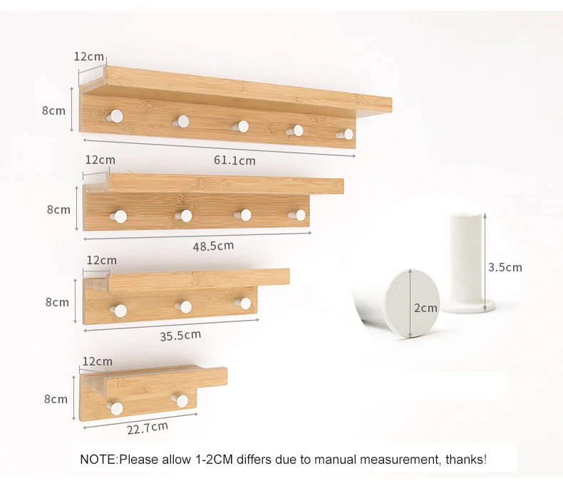 Креативная полка, настенный крючок из бамбукового дерева, настенная полка-стеллаж для дома, держатель для ключей, настенный 2 крючка для домашнего интерьера