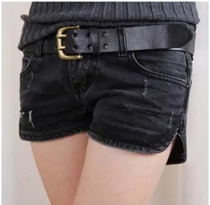 Newst женские летние джинсовые шорты с низкой талией свободные S/2Xl рваные джинсовые Шорты повседневные Сексуальные ПАНК с заклепками и дырками Мини-джинсы, шорты J2307 - Цвет: black