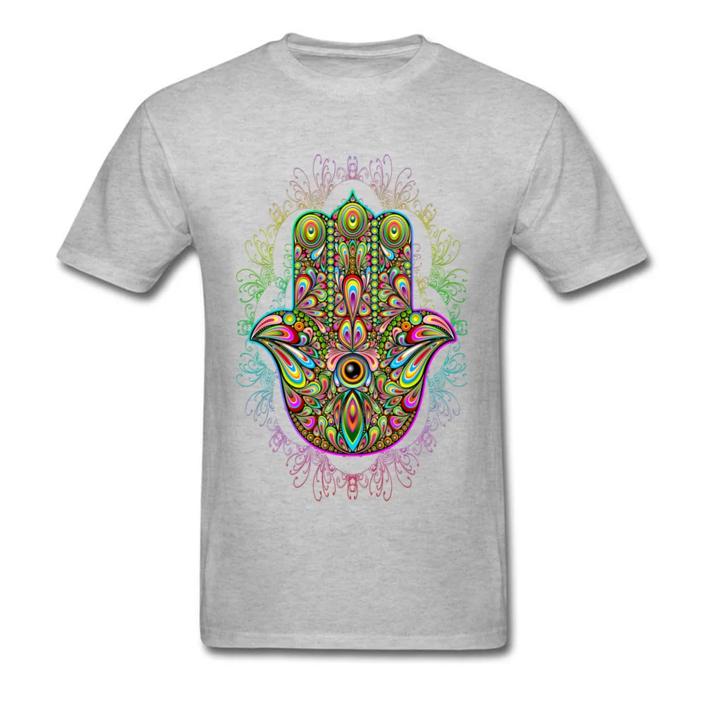 Hamsa Hand Amulet Psychedelic All Cotton Men Short Sleeve Tops & Tees Design NEW YEAR DAY T-Shirt Company Round Neck Tee-Shirts Hamsa Hand Amulet Psychedelic grey