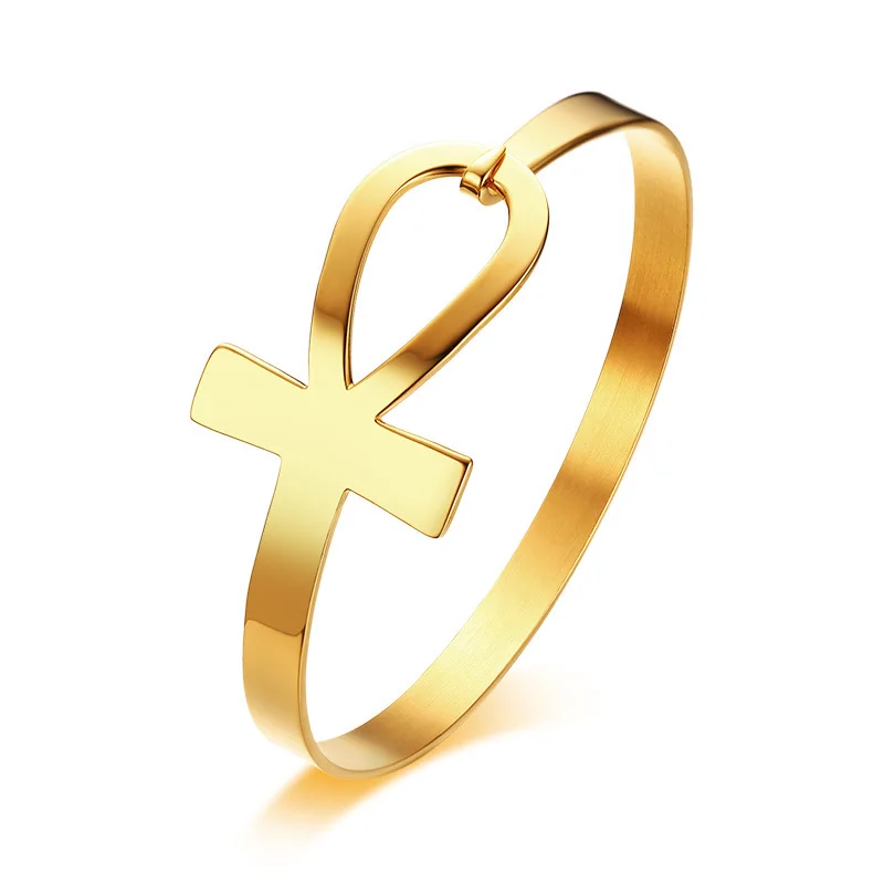 Шикарный Дизайн Египетский крест АНК Нержавеющая сталь дамы браслет в золотой тон манжеты браслет Стильный браслеты Brazalet ювелирные изделия