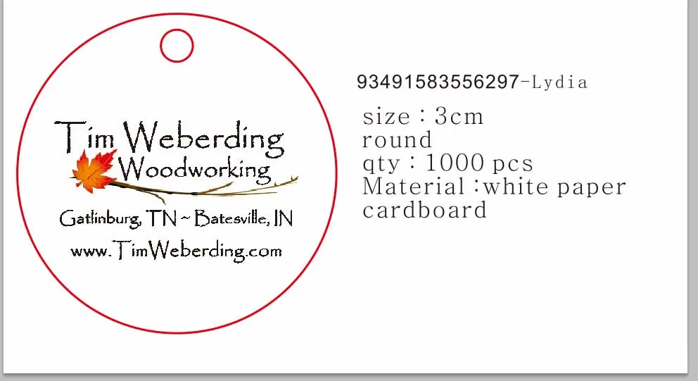 Логотип из картона белой бумаги печати черный письмо 3 см круглой формы товары подарок бирка 50000 шт./лот