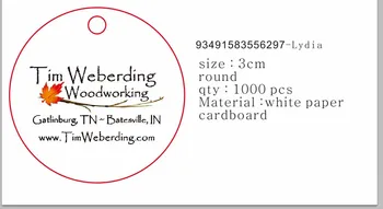 

custom logo made cardboard white paper print black letter 3CM round shape products gift hang tag 50000pcs / lot