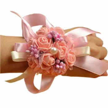 

4 pcs/lot, Green Wrist Flower Bride Bridesmaids Arm Flowers foam roses fleurs artificielles pour la decoration FX518-1