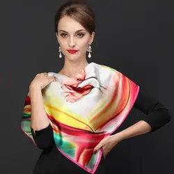 Женский шелковый шарф накидка 2016 новый дизайн сезона Радуга демисезонный 70*70 см Средний Атлас шарфы для женщин большой цифровой струйной