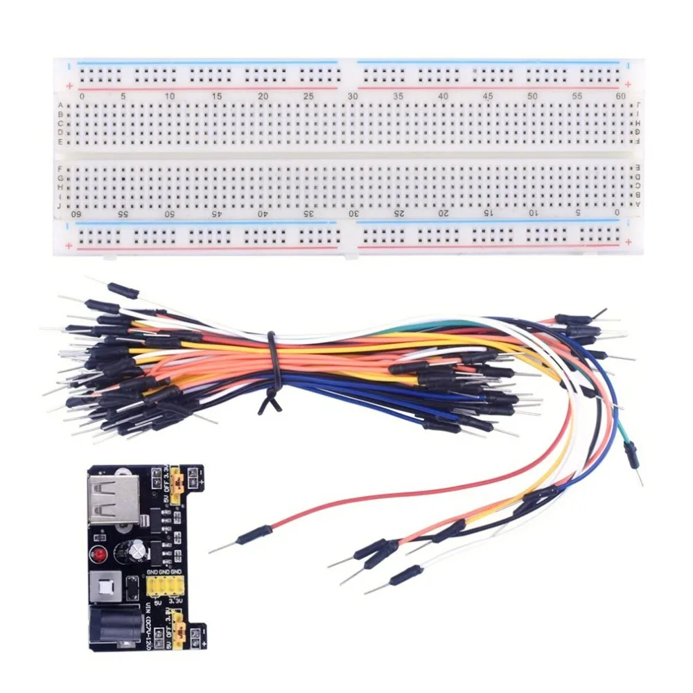 

MB102 Breadboard Power Module Solderless Prototype Bread Board Kit with 65 Flexible Jumper Wires Circuit Test PCB Board DIY