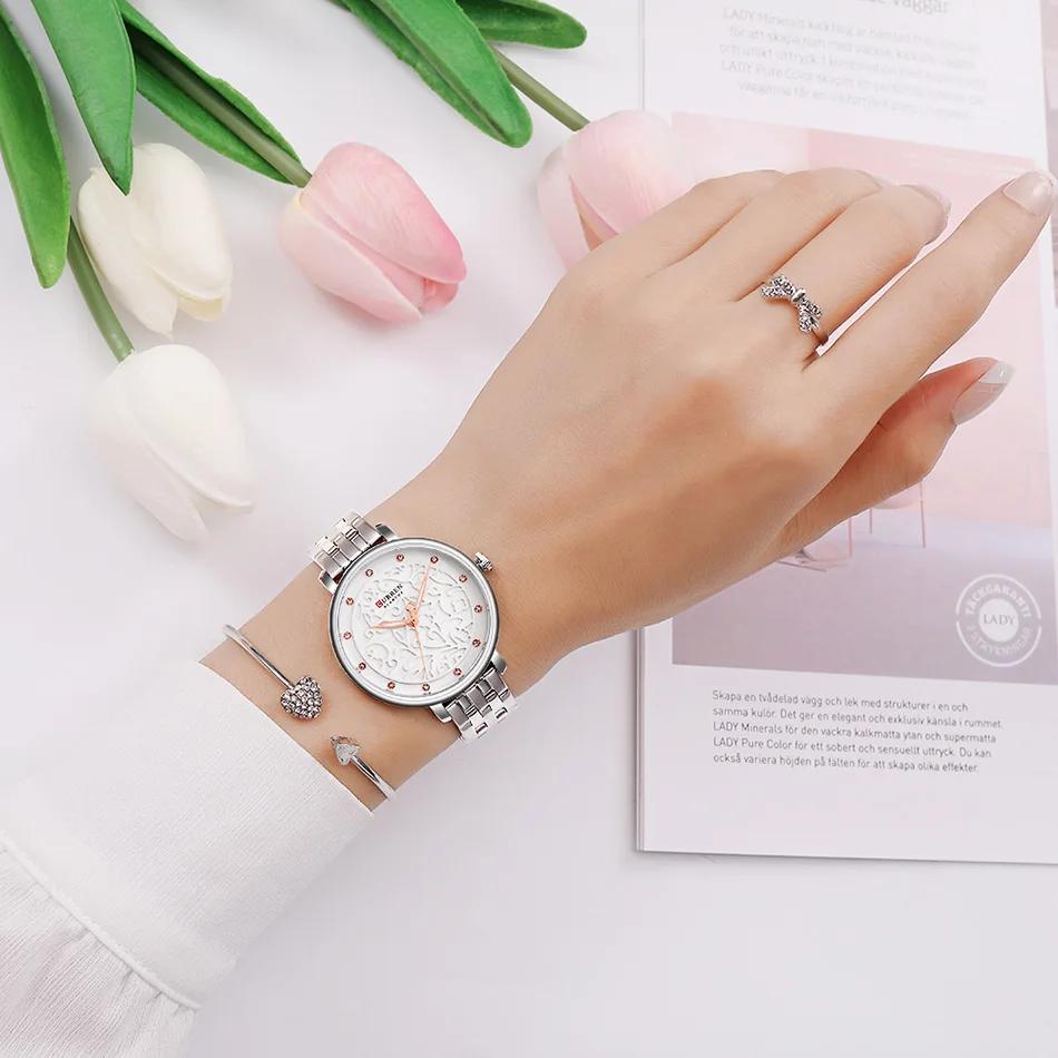 Curren женские часы с металлическим браслетом модные женские часы женские модные часы из нержавеющей стали элегантные женские часы