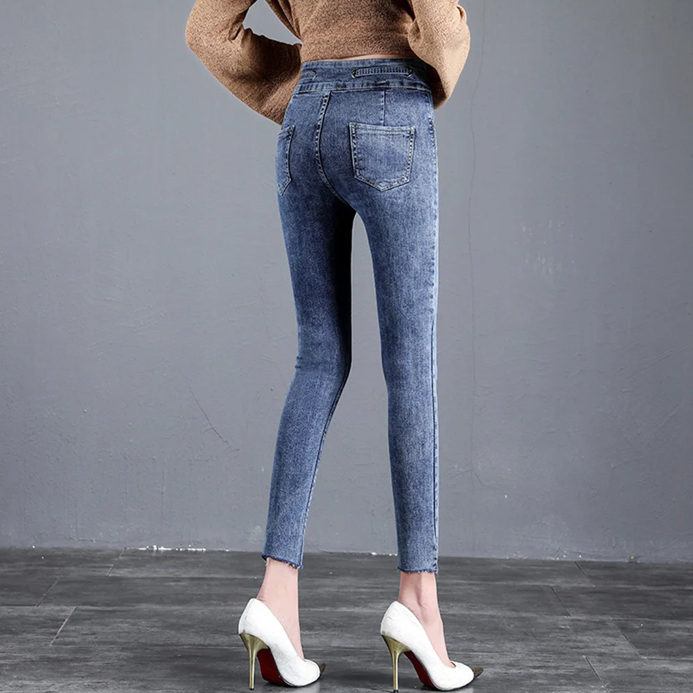 Новые женские скинни с завышенной талией узкие брюки пикантные винтажные кисточкой джинсы высокого стрейч промывают хлопка джинсы женские повседневные джинсы