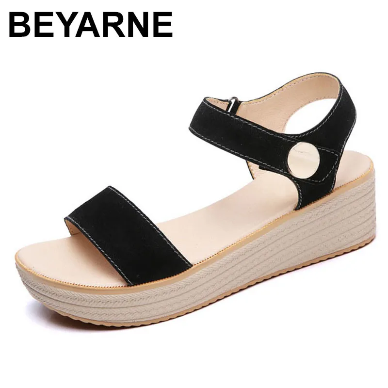 

BEYARNE 2018 women platform sandals suede leather flat sandals Low Wedges Summer female Sandalias ladies gladiator sandals