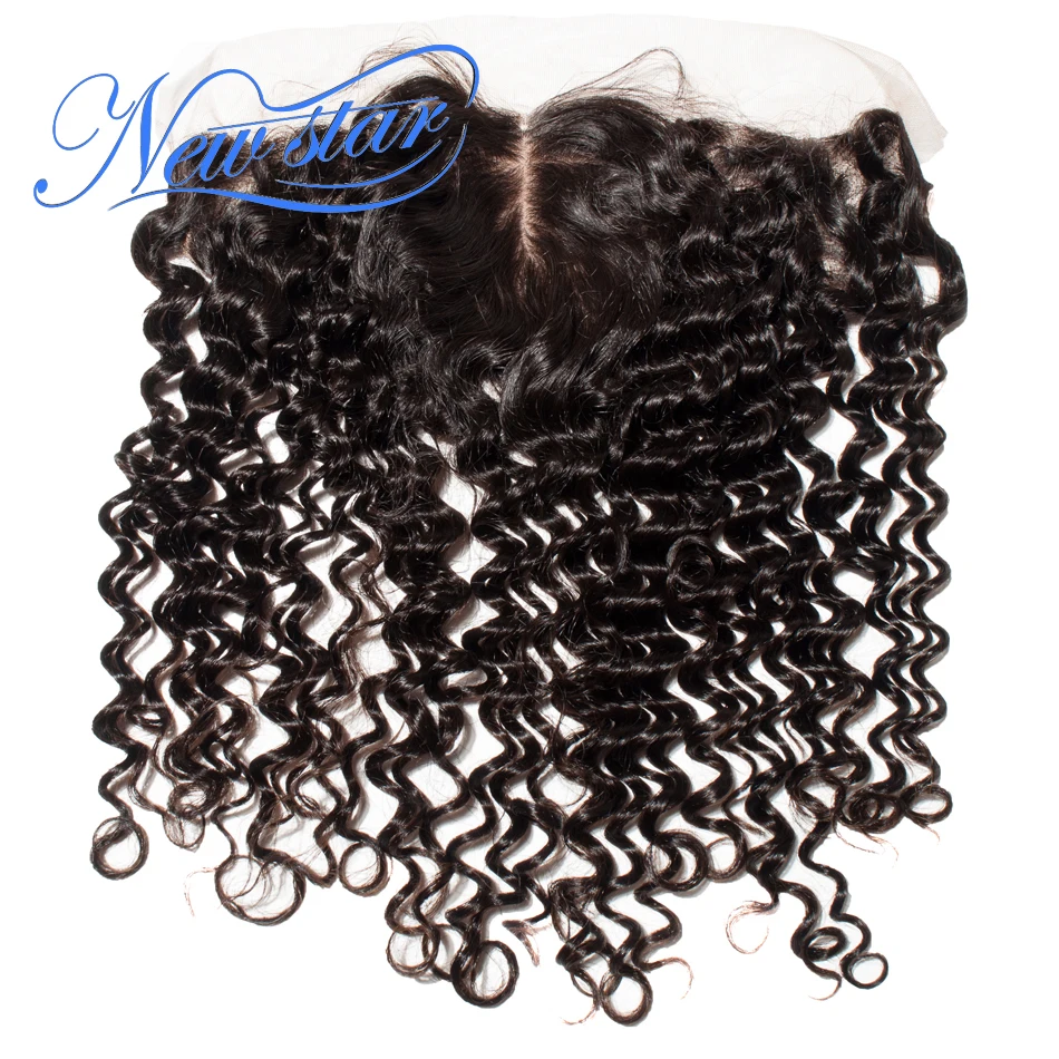 Brazilian Center Silk Frontals Deep Wave New Star Hair Pre-Plucked Hairline Closures Bleached Knots 100% Virgin Human Hair