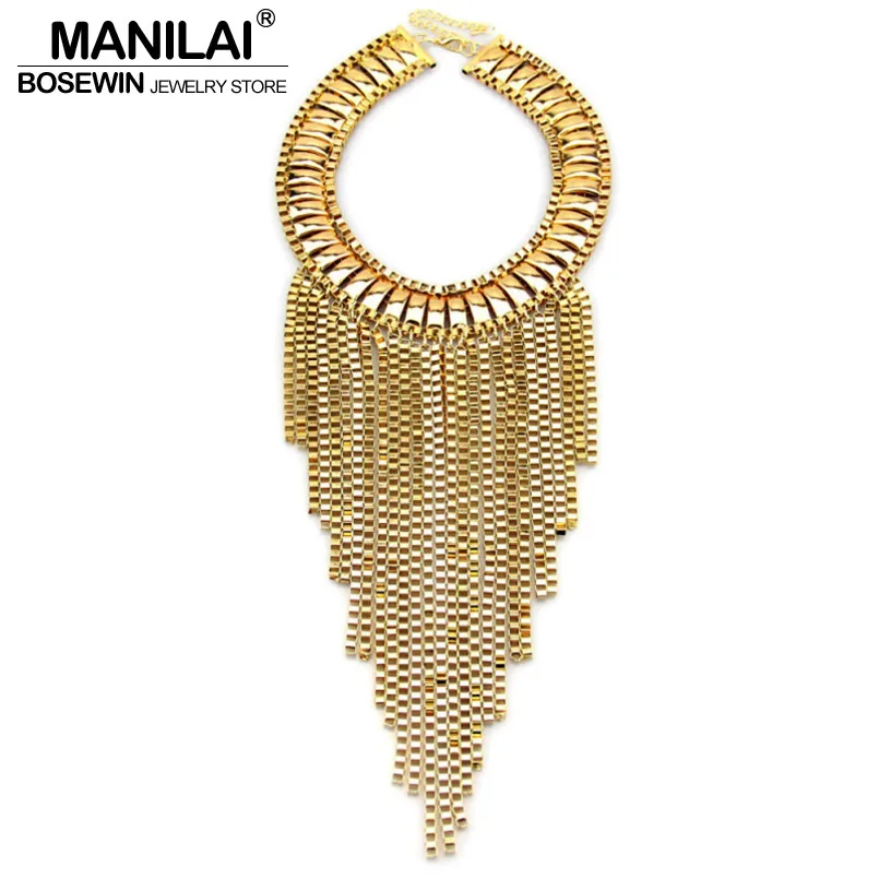 MANILAI Fashion Maxi Tassels Necklaces Bib Collar Chunky Choker Long Chain Statement Necklaces Pendants Women 2016