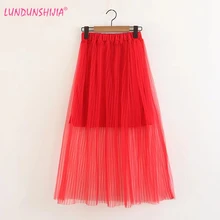 LUNDUNSHIJIA красная перспективная сетчатая юбка женские черные модные длинные юбки новые летние элегантные плиссированные кружевные юбки