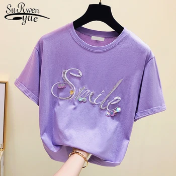 

Embroidery Pink Tee Shirt Short Sleeve 2019 Fashion Female T-shirt Women Tops Cotton White Tshirt Women Summer Top 4914 50