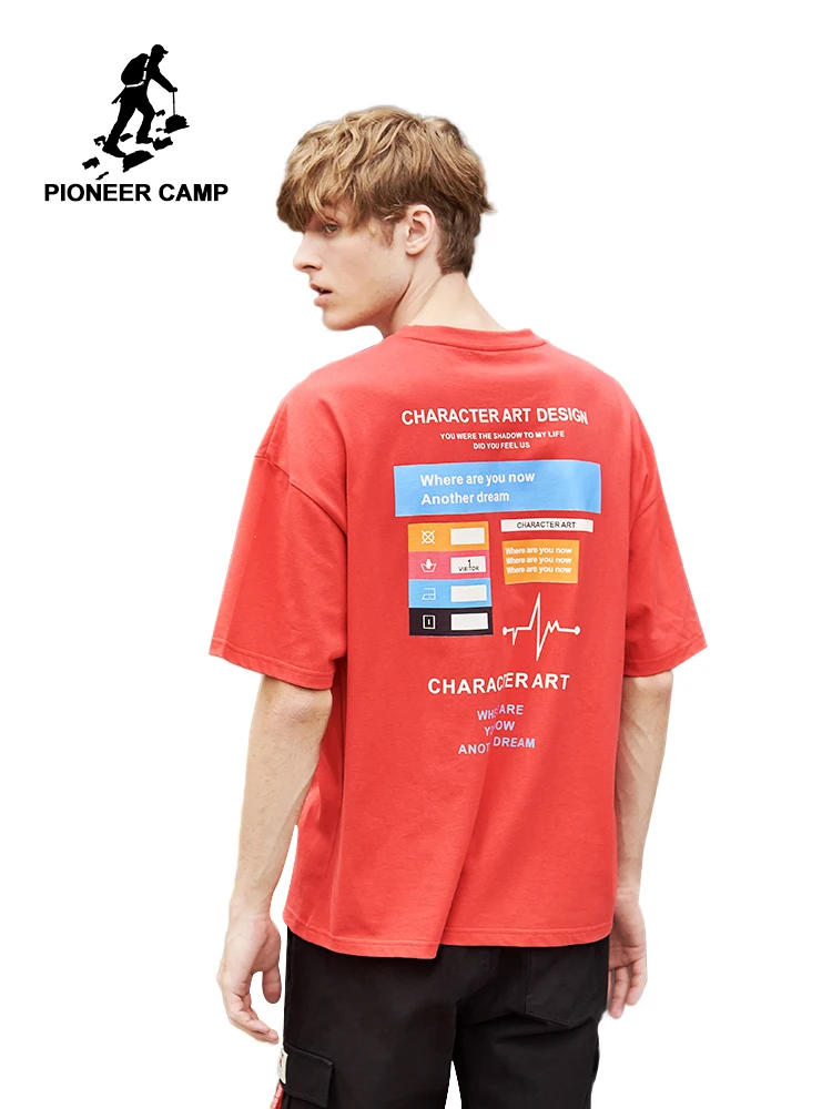 

Pioneer Camp Red Fashion Streetwear Loose Men T shirt Cotton Short Sleeve Tshirt Male too large ADT902166