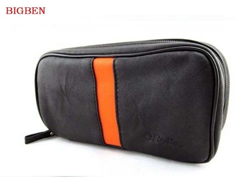 2 genuine leather yellow stripe smoking pipe pouches