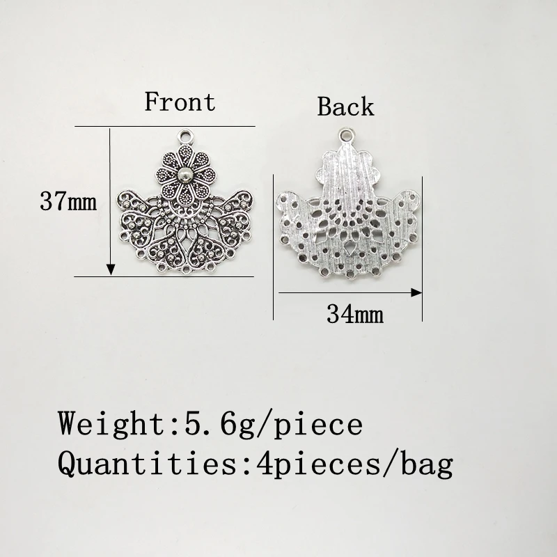 37*34 мм 4 шт./упак. ретро серебряный сплав цинка в форме сердца цветы Разъемы Подвеска для серьги Цепочки и ожерелья ювелирные изделия аксессуары