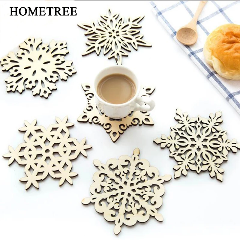 

HOMETREE 1Pcs Creative coaster Wood Mat Snowflake Shape Carving Wooden Mat Hot Drink Tea Anti-hot Pad Desktop Small Object H359