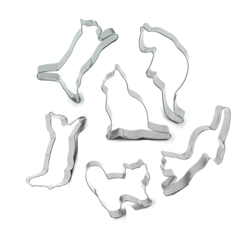 6pcs/set Cute Cat Shape Stainless Steel Cookie Cutter Fondant Biscuits Tools Sugar Craft Bakery Bakeware
