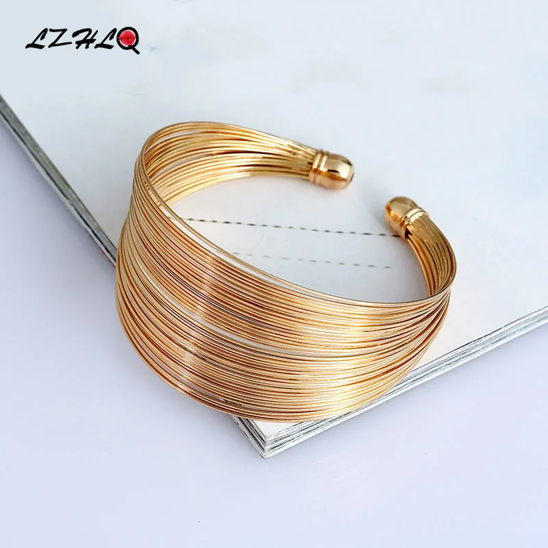 

LZHLQ Multilayer Metal Wire Cuff Bangle Women 2017 Fashion Brand Jewelry Accessories Geometric Opened Maxi Punk Bangle Bracelet